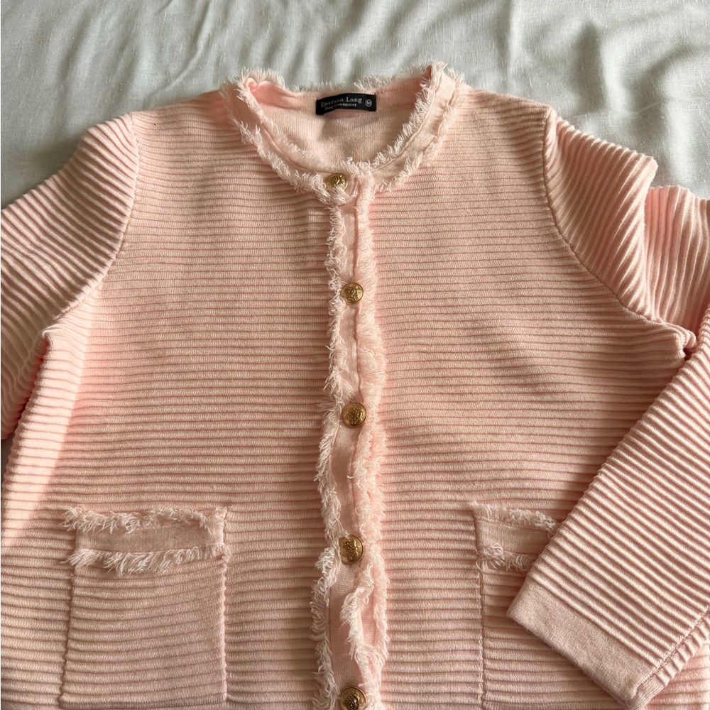 Emerson Lang Blush Pink Fringed Cardigan